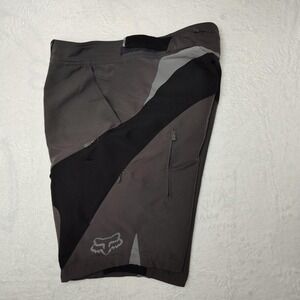 Fox Racing Mountain Bike Shorts Mens 34 Gray Black Padded Liner Zip Pockets